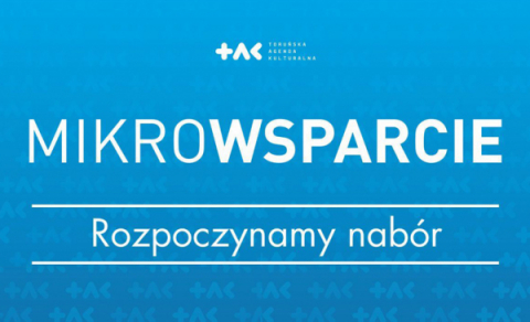 Biały napis: Mikrowsparcie - rozpoczynamy nabór. NIebieskie tło.