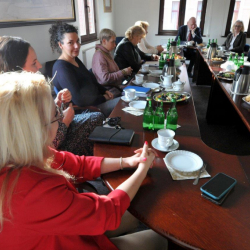 zdjęcie członków RDPP podczas spotkania, siędzą przy ciemnym stole z widokiem na okno