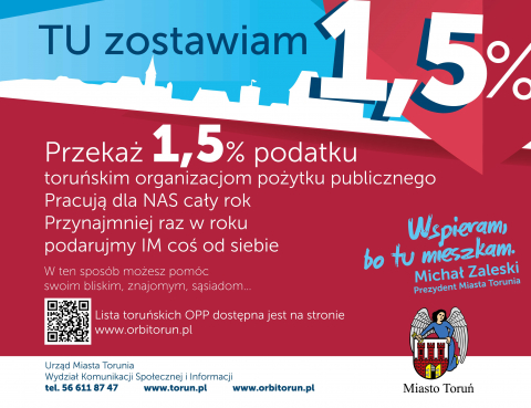 plakat promujący akcję biały napis na czerwono-błękitnym tle